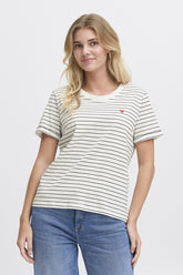 Tee-Shirt Fransa M/C Blanc Rayé Noir